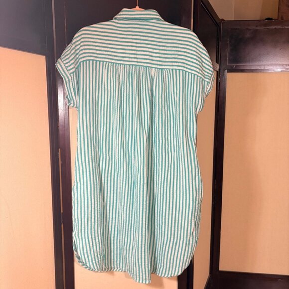 Universal Thread Green White Striped Seersucker Shirt Dress Button Front Size M - Picture 6 of 9